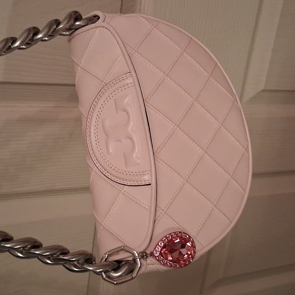 Tory Burch Fleming Crescent Pink Quilted Shoulder/ Crossbody Bag
